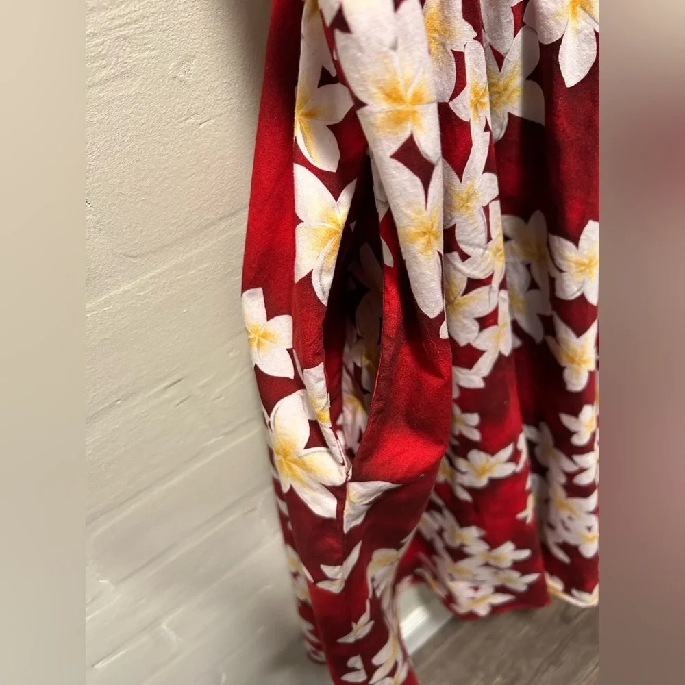 Royal Creations Red Plumeria Floral Rockabilly Midi Dress Made in Hawaii USA M - Picture 5 of 8